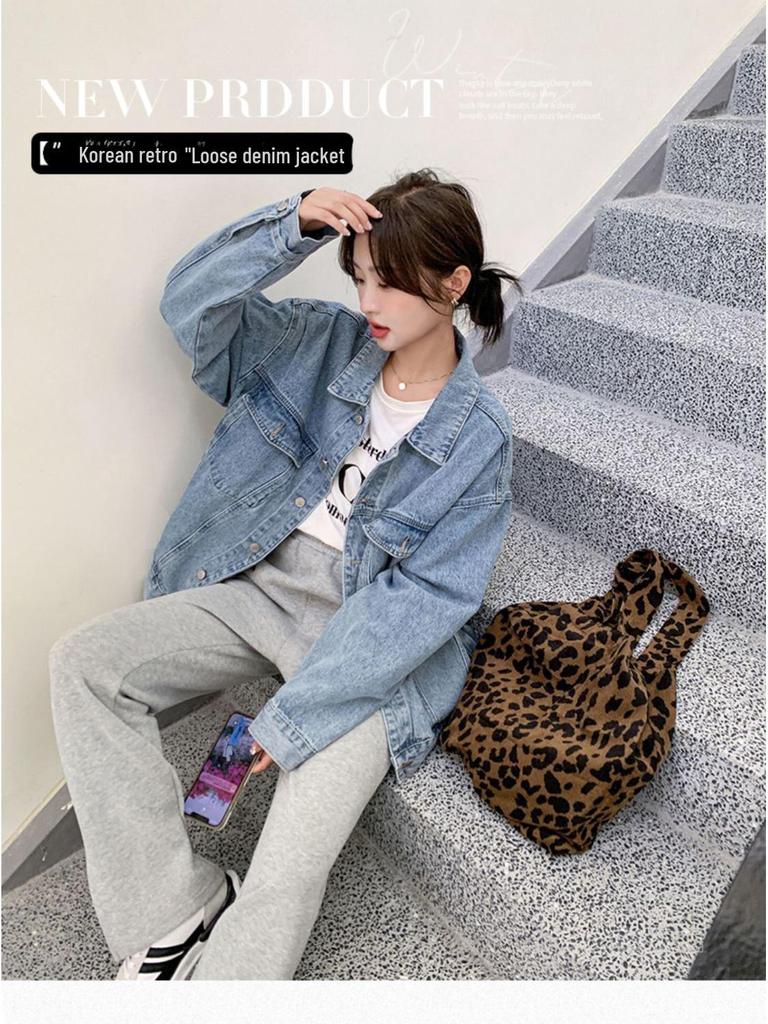 Women's Light Blue Denim Jacket - Korean Retro Style, Versatile for Spring and Autumn, Casual BF Fashion Trend.