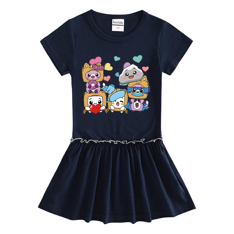 Sommerliches Koreanisches Cartoon-Mädchen-Kurzarmkleid mit gefaltetem Rüschenrock