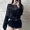 Women's Hollow Knit Blouse Summer Loose Fitting Long Sleeve Thin Sweater Casual Tops Vintage Gothic Blouses