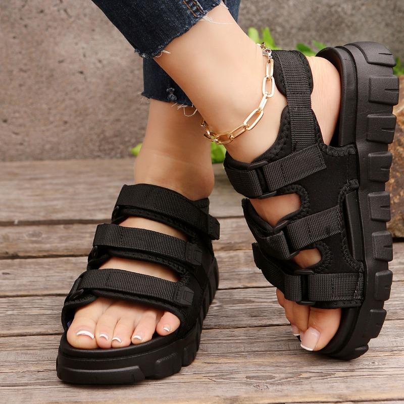 Sandały Sportowe Damskie Odzież Wierzchnia Lato Wygodne Miękkie Dno Buty Codzienne Studenckie Rzepy Odkryte Palce Muffin Buty Plażowe