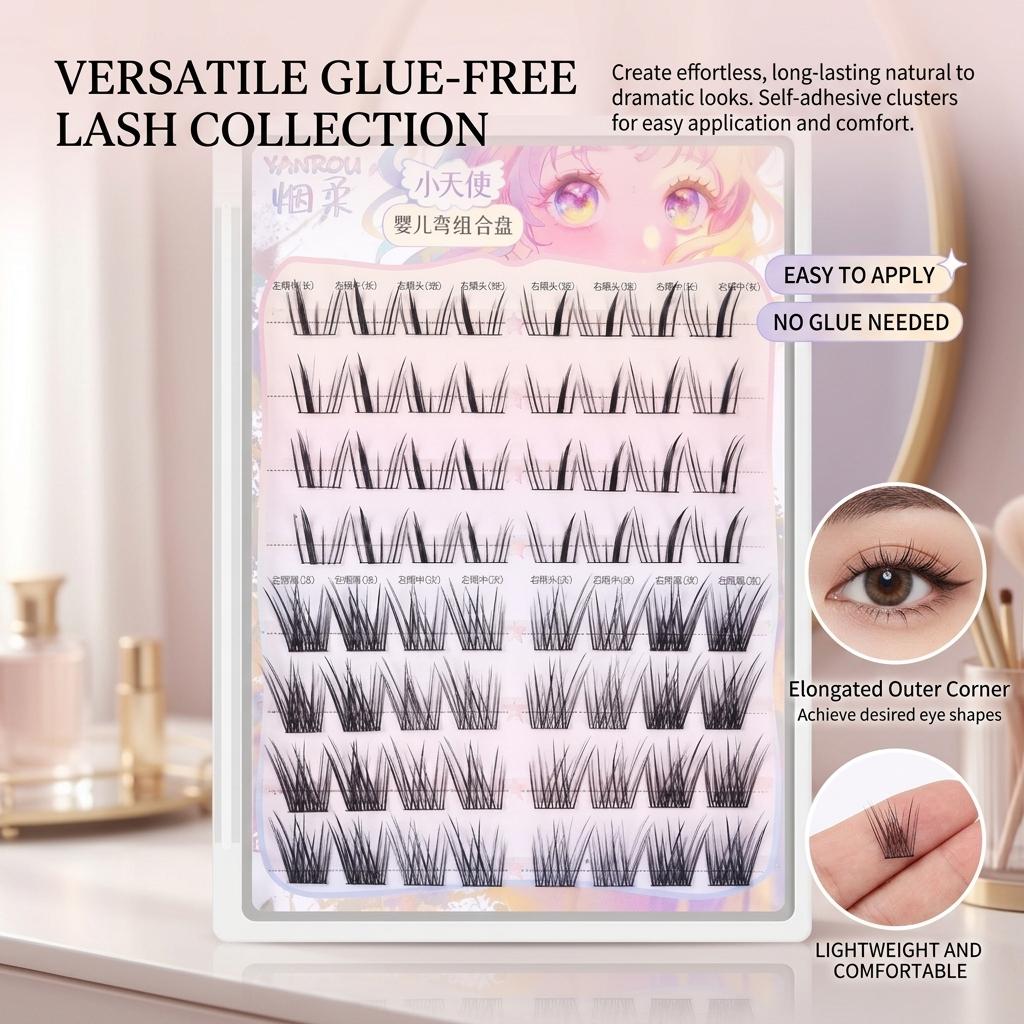 Angled Wing Eyelashes Black Synthetic Fiber C Curl Lightweight Comfort Fit for Natural Makeup