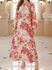 Europe, America, Autumn Robe Dress Flower Print Long Sleeve Dress Robe