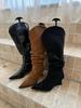 Wedge heel pointed khaki stack boots tall knight boots women's shoes 2025 new spring and autumn winter thin long boots