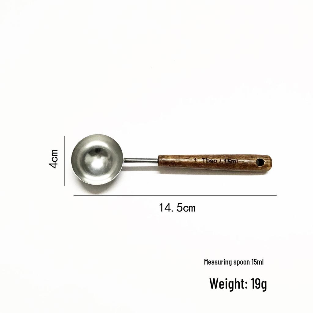 Multifunctional Oak-Handled Stainless Steel Measuring Spoon for Kitchen Baking
