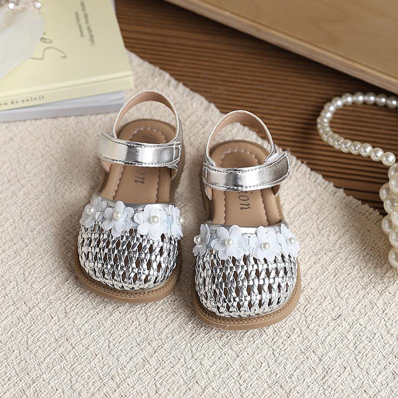 Non-Slip Hollow Lace Bow Princess Soft Sole Closed-Toe Sandals for Girls Size 25