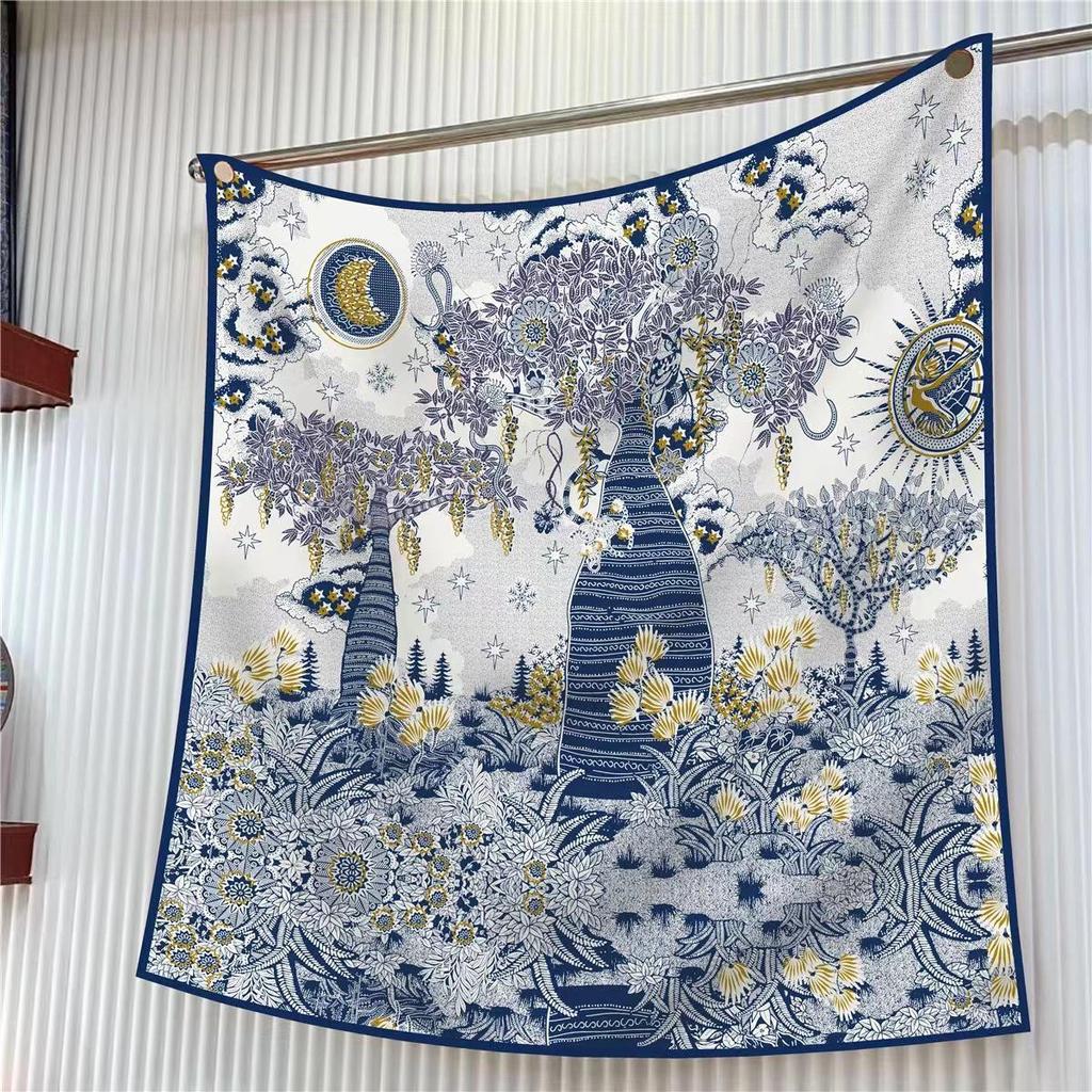 90cm Large Twill Silk Scarf: High-Quality, Fashionable Square Print, Versatile Shawl with Sun Protection