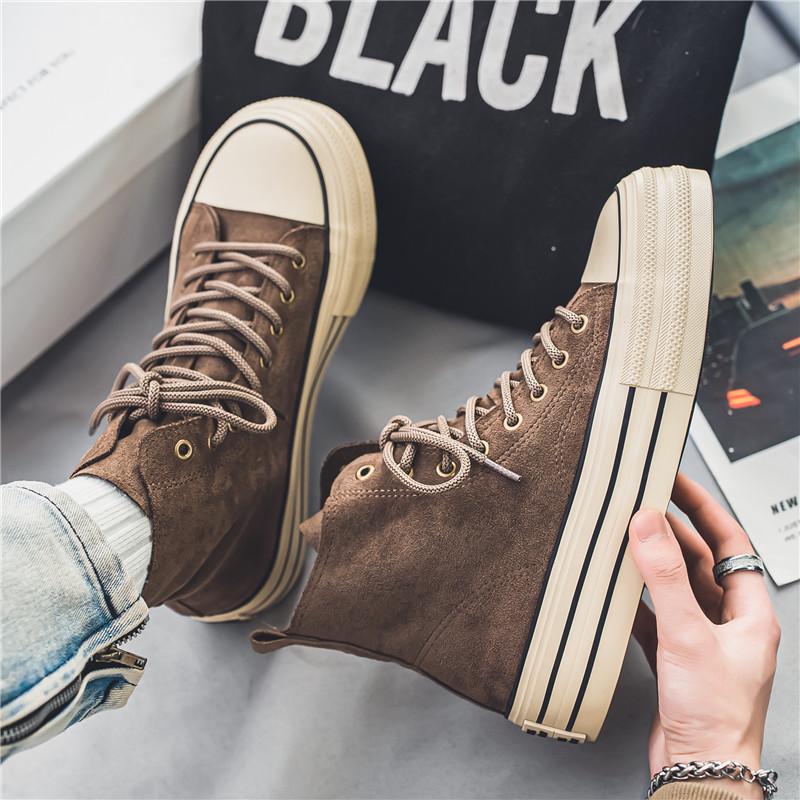 

2024 Men s High-Top Canvas Shoes: Breathable Black Casual Sneakers with Thick Soles 44