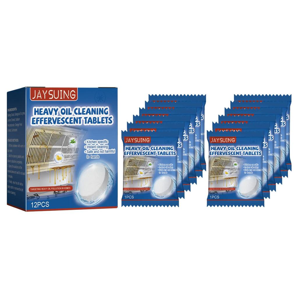 12pcs Grease Cleaning Tablets (Boxed) Heavy Duty Grease Stain Cleaning Foaming Tablets Kitchen Hood Cooktop