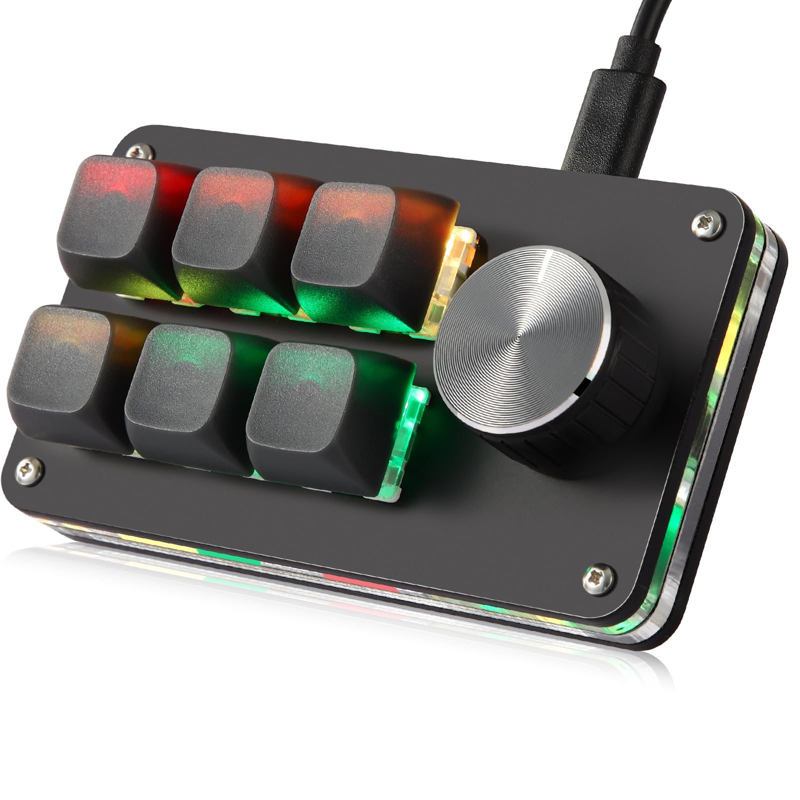 

Koolertron Mini 6 1 Програмована Клавіатура для Ігор з Механічними RGB 6 Гарячими Клавішами, Сумісна з Windows, Mac, для Лівої Руки, Клавіатура, Клавіші, Ручка, Клавіші, чорний