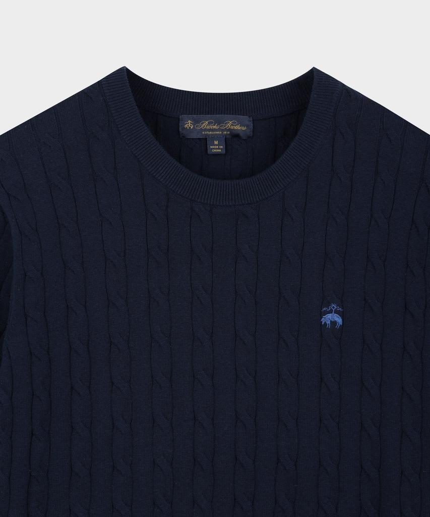 BROOKS BROTHERS Cotton Cable Crew Neck Short Sleeve Sweater (Dark Navy) (Bbwrmog203)