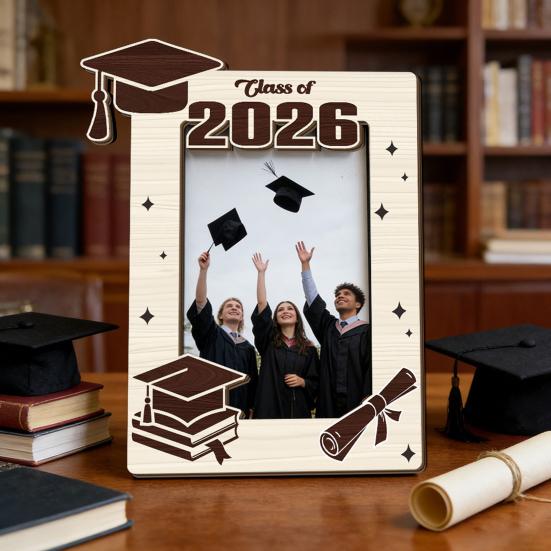Graduation Photo Frame Class Picture Frame Tabletop of 2026 Wooden Standing Photo Display