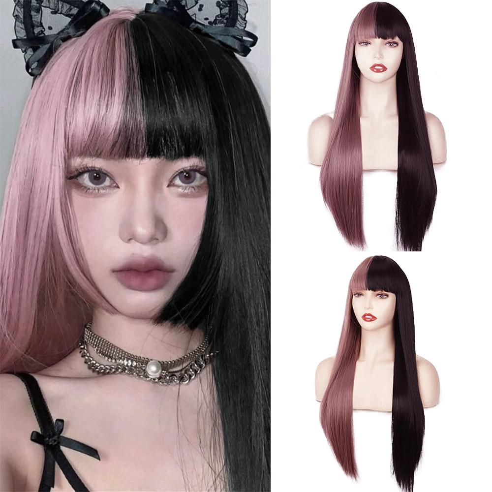 

XINRAN Синтетические длинные прямые волосы полные парики с челкой для женщин повседневный костюм для вечеринки косплей 55CM