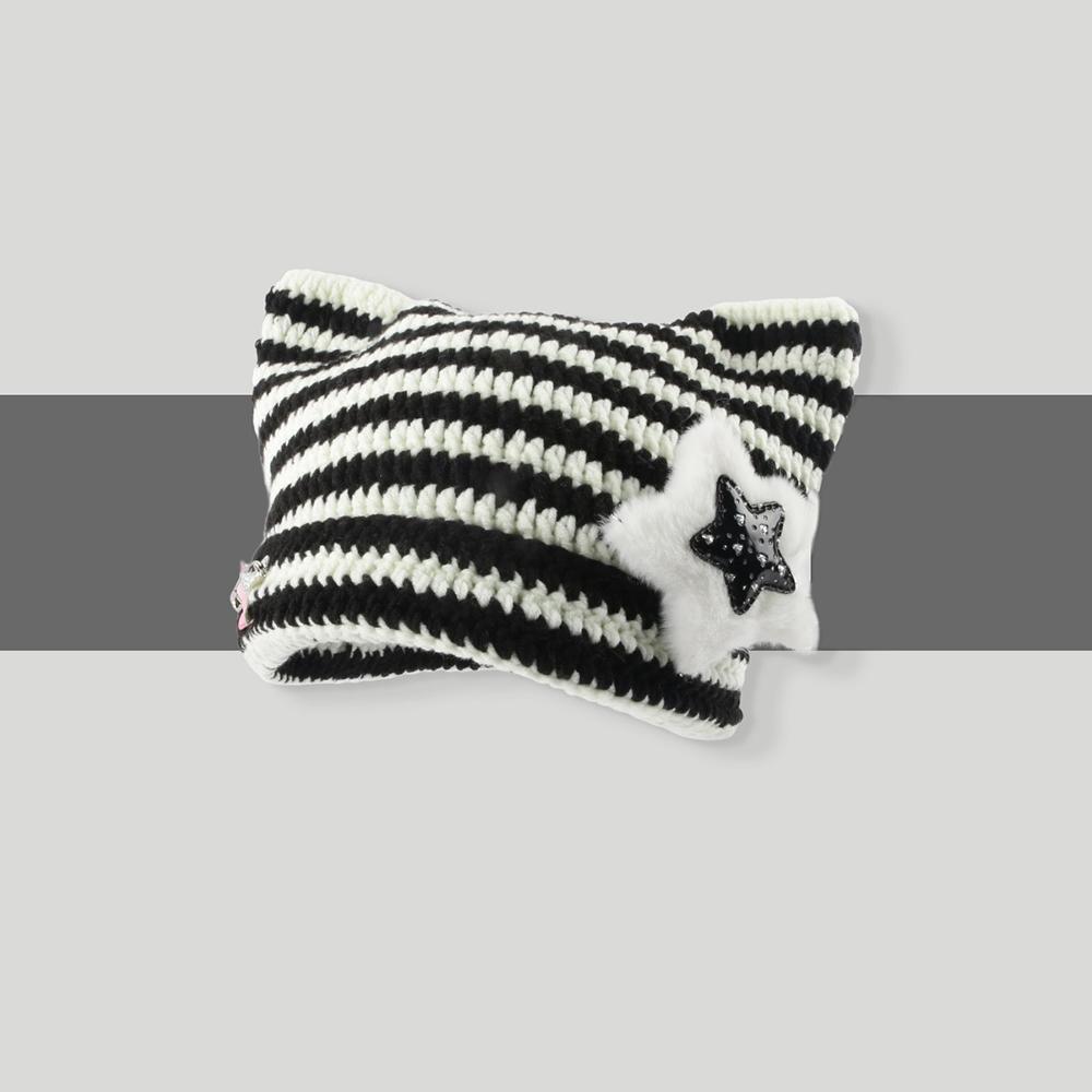 Christmas Hat Y2K Trend Autumn Winter Unisex Harajuku Punk Gothic Knit Cat Ear Little Devil Kawaii Millinery Soft Knit Hat
