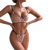 European & American Cross-Border Women's Sexy Bra Set with Card Pattern Embroidery, Transparent Lace, and Underwire Push-Up Design.
