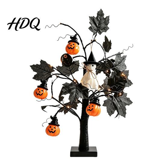 Lampade Natalizie da Tavolo Albero di Halloween Luce LED Ramo Nero Illuminato con Occhio di Fantasma Zucca Ragno USB Festival Luci da Interno Oggetti di Scena e Batteria