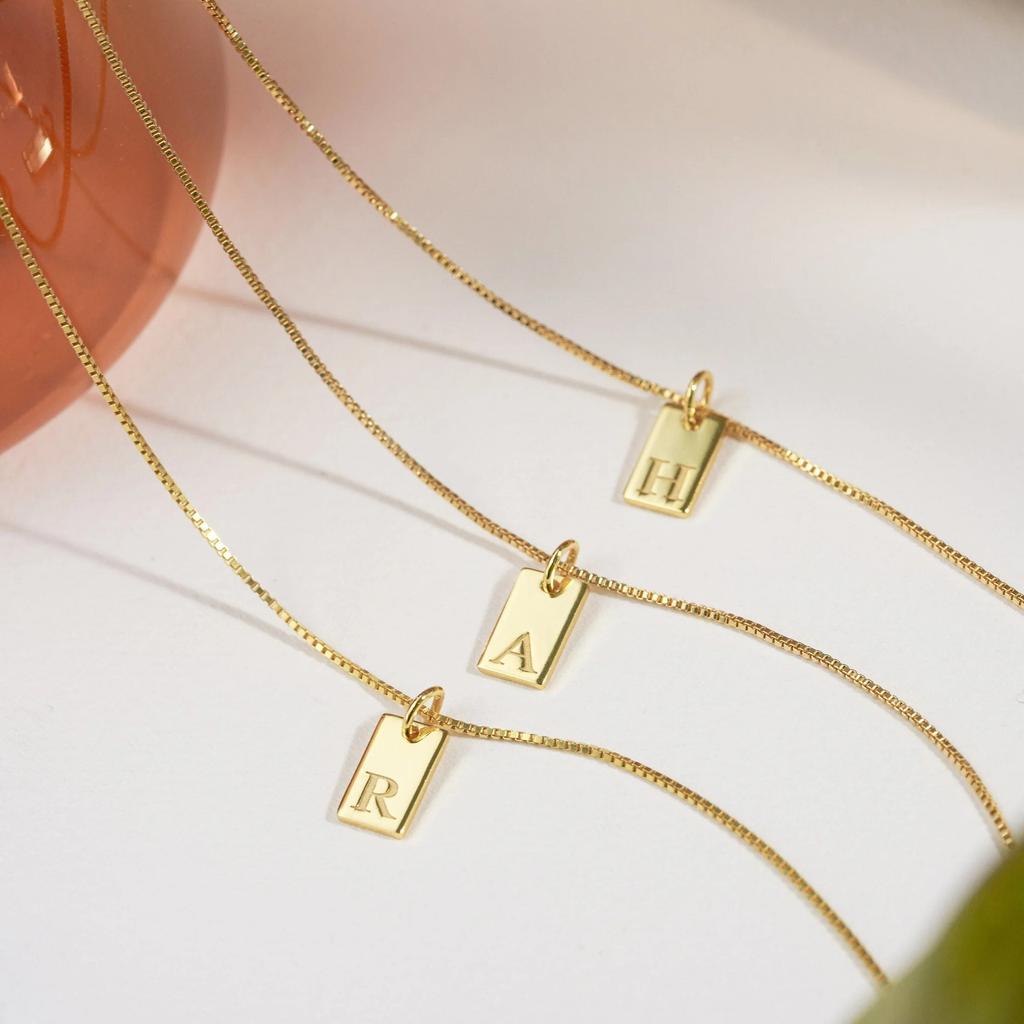18K Gold Plated Initial Letter Square Pendant Necklace for Women Trendy Stainless Steel Box Chain Necklace Waterproof Jewelry