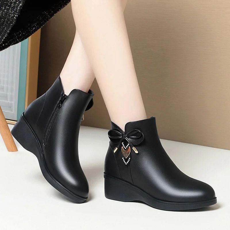Women's Boots Winter Cotton Shoes Bow-knot Ankle Boots for Women Zipper Fashion Boots Platform Mother Boots