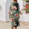 Women's Casual Fashion Round Neck Three Quarter Sleeve Print Midi Dress
