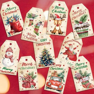 Feliz Natal Etiqueta Pendurada Retrô Papel Kraft Papai Noel Boneco de Neve Sino Decoração Etiqueta Pendurada Decoração de Atmosfera Festiva