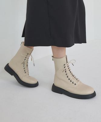 Salt And Chocolate Lace-Up Flat Worker Boots 412146009 (3.5Cm/3Color)
