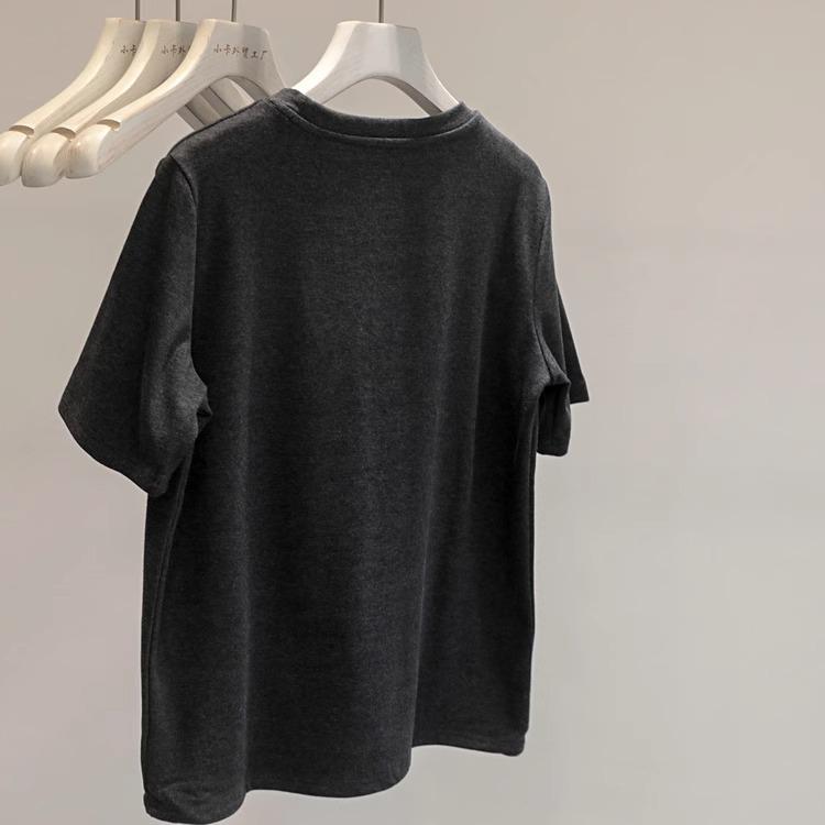 Stylish Spring Embroidered Short-Sleeve Women's Loose Slimming Round Neck T-Shirt