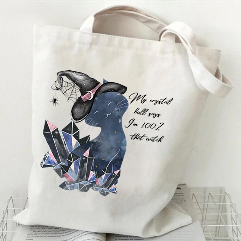 Cat Tote Bag Gothic Black Cat Shopper Halloween Party Gift Shopping Bag Spooky Seasonal Fun Animal Women's Tote Bag