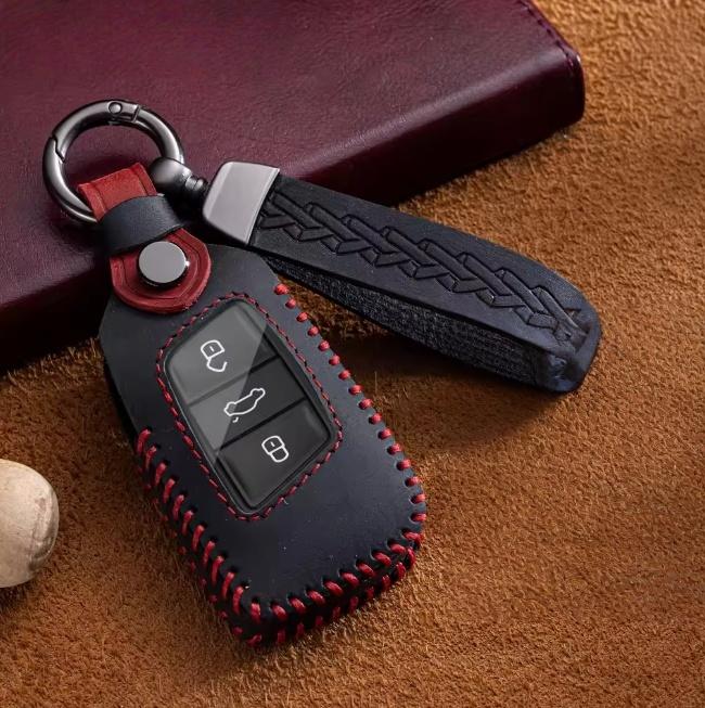 

Кожаный чехол-сумка для ключа автомобиля для VW Volkswagen Passat B8 Tiguan Magotan Golf для Skoda Kodiaq Smart Protector чёрный