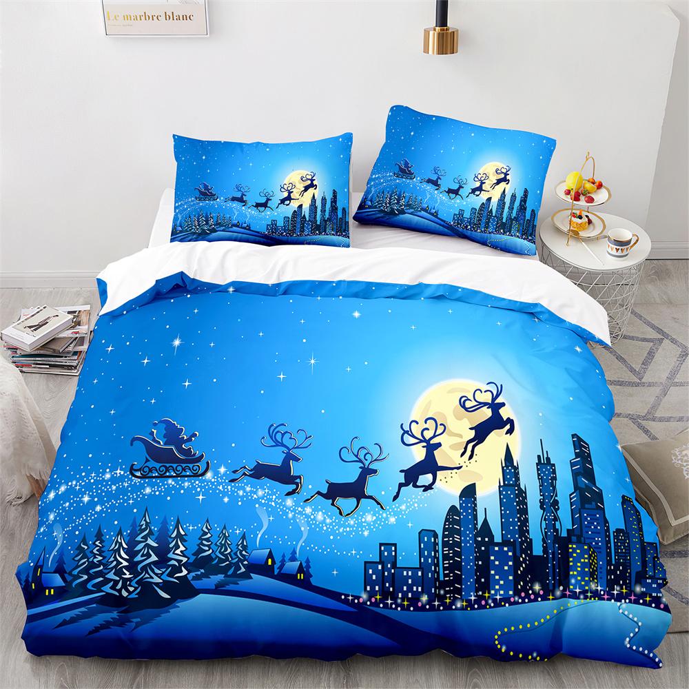 Christmas Duvet Cover Set King Queen Full Size Snowflake Gold Deer Pattern Holiday Bedding Set Polyester Comforter Cover for Kid