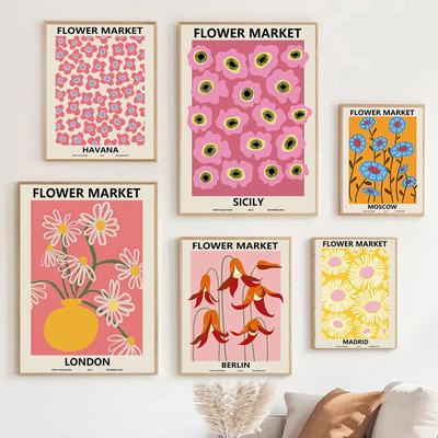 Poster e stampe del mercato dei fiori astratti Immagini di dipinti su tela per pareti di città nordiche minimaliste vintage per l'arredamento del soggiorno