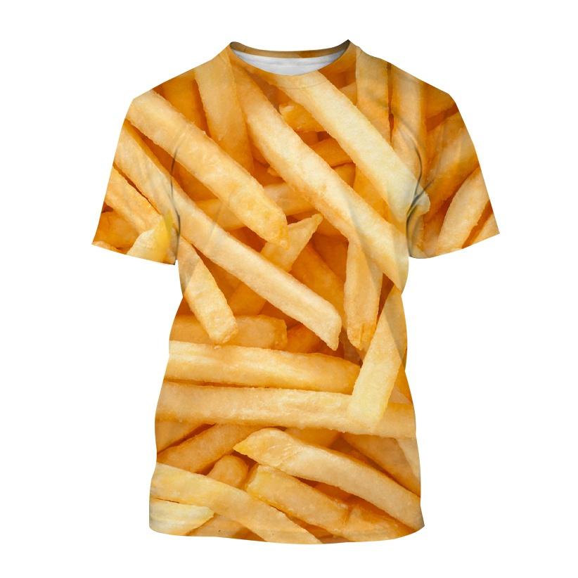 Summer Tide French Fries Picture Men T-Shirts Casual 3D Print Tees Hip Hop Personality Round Neck Short Sleeve Quick-Dry
