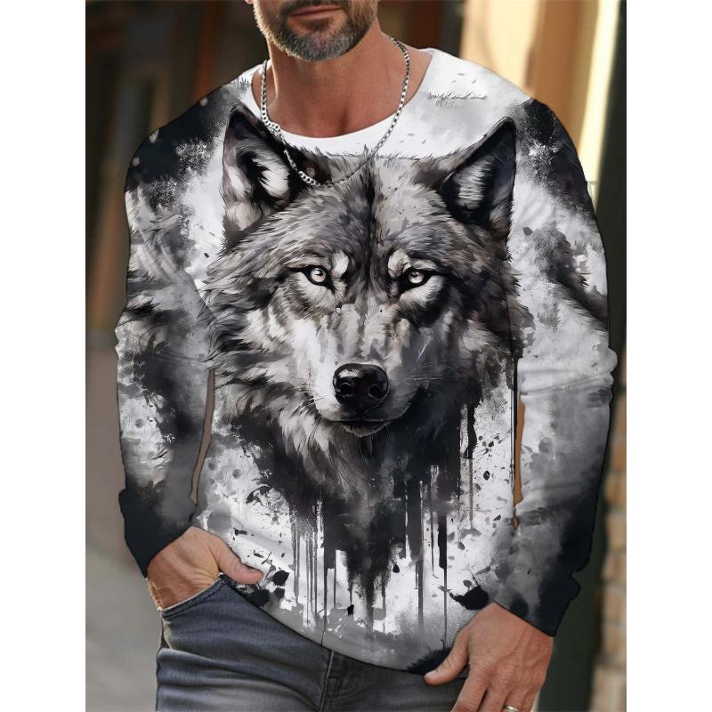 

Мужская футболка с длинным рукавом с принтом животного волка, 3D-печать, топы, футболки, модная, повседневная, оверсайз, мужская одежда 4XL