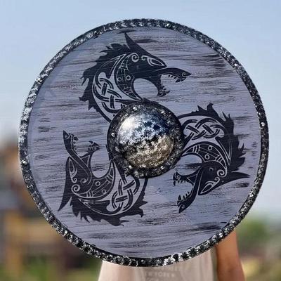 Bitvami zocelený vikingský štít Fenrir Šedý vlk a Král Vlasáč Inspirovaný design Norský válečný štít Středověká dekorace a sběratelský předmět Viking