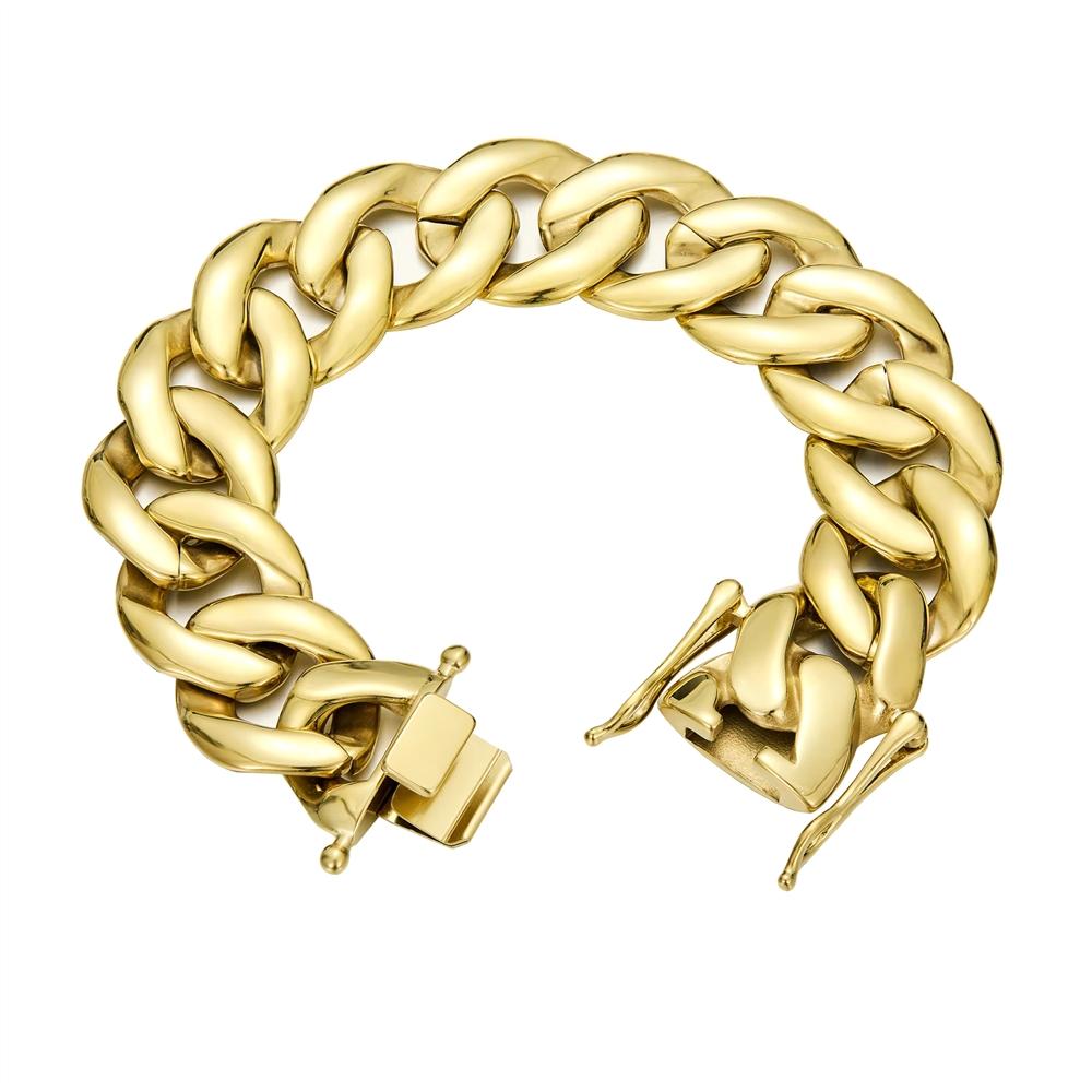 21mm Heavy Thick Stainless Steel Cuban Link Bracelet 14K PVD Gold Plated High Polished Hip Hop Jewelry for Men