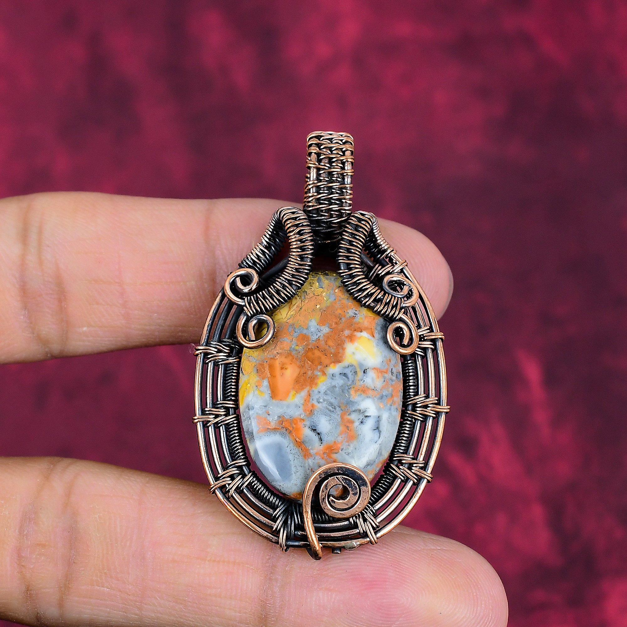 Maligano Jasper Pendant Gemstone Jewelry Handmade Copper Wire Wrapped Pendant