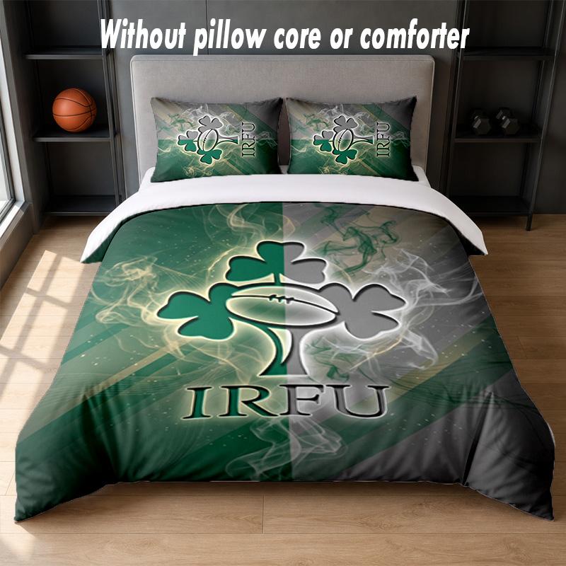 Ireland Rugby Design Bed Bedding Set 1 Duvet Cover + 2 Pillowcases Soft Breathable Household Bed Linens