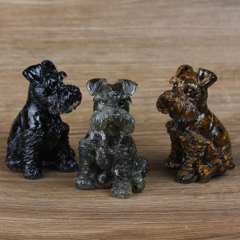 Szczeniak Schnauzera Żywiczna Kryształowa Statua Przedmioty do Wystroju Domu Różowy Kryształ Kamień Miłości Rzeźby i Figurki Schnauzerów Wystrój Domu