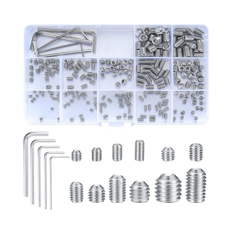 240 Τεμάχια Βίδες Ρυθμίσεως (Grub Screws) σε Κουτί Αποθήκευσης, Βίδες από Ανοξείδωτο Ατσάλι με Κωνική Άκρη, Βίδες με Εξάγωνη Κεφαλή και Εσωτερική Εξάγωνη Υποδοχή, Ποικιλία με Κλειδί