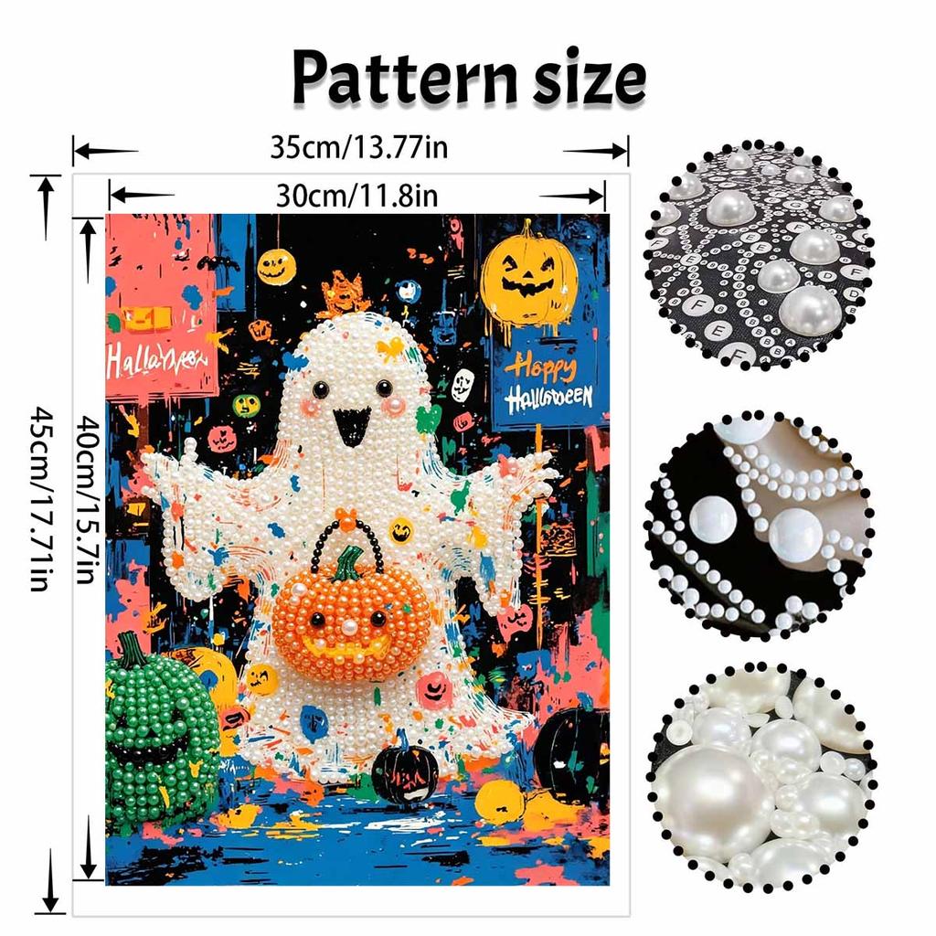Halloween Pearl Painting Set Cute Ghost Pumpkin 5D DIY Pearl Art Home Bedroom Wall Decor Craft Handmade Gift Art Supplies Hobby Kit