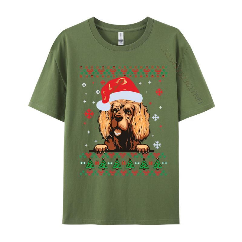 Wholesale American Cocker Spaniel Christmas Sa Tshirt Personalized Top Tshirts Cotton Blue And White Graphic T Shirts