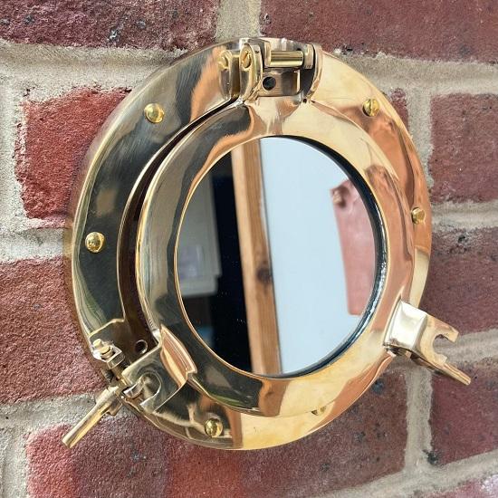 Nautical Brass Porthole Mirror  Wall Hanging Home Decor  Port Ho  Nautical theme  Nautical Mirror
