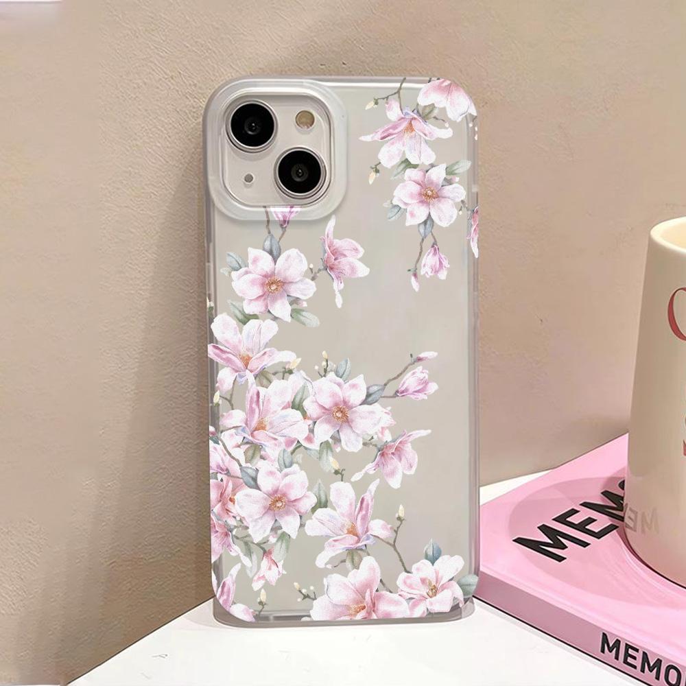 Flower Clear Phone Case For iPhone 15 16 Pro Max Case iPhone 13 11 12 14 Pro Max Plus 12 13 Mini Shockproof Silicone Soft Cover