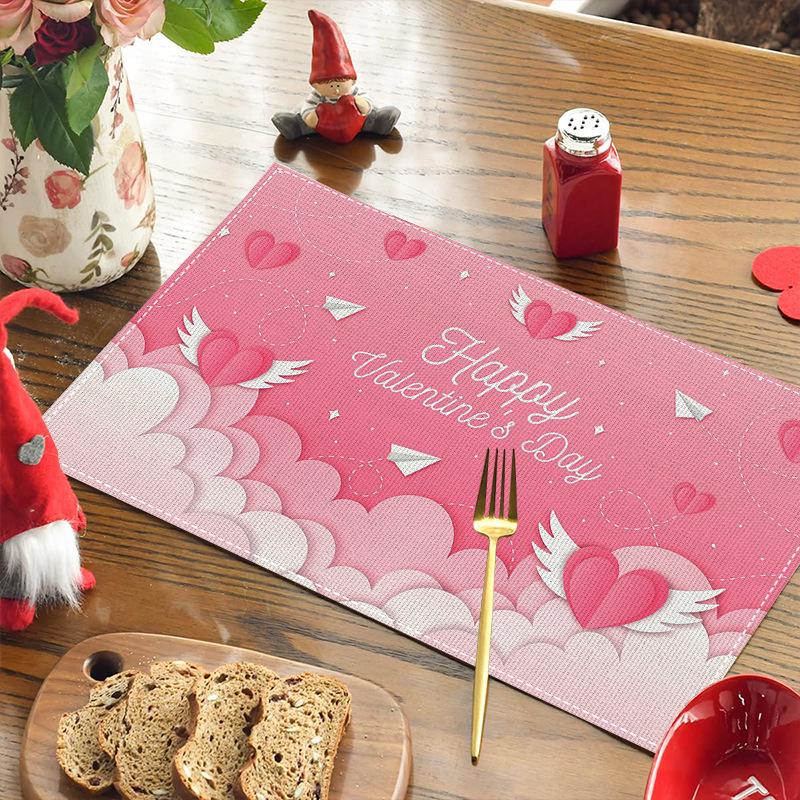 

Valentine s Day Linen Placemat - Heat-Resistant, Western Food Mat for Romantic Dining Atmosphere. 30CM x 45CM