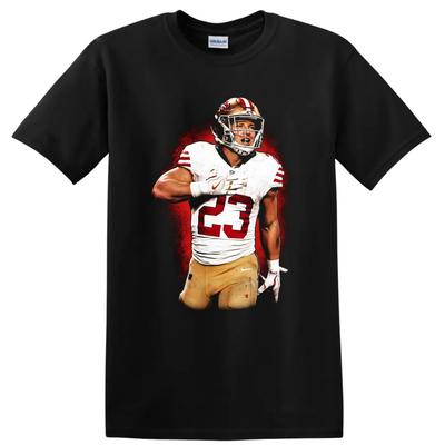 Christian McCaffrey 49ers Football T Shirt NFL Action Player Portrait Tee