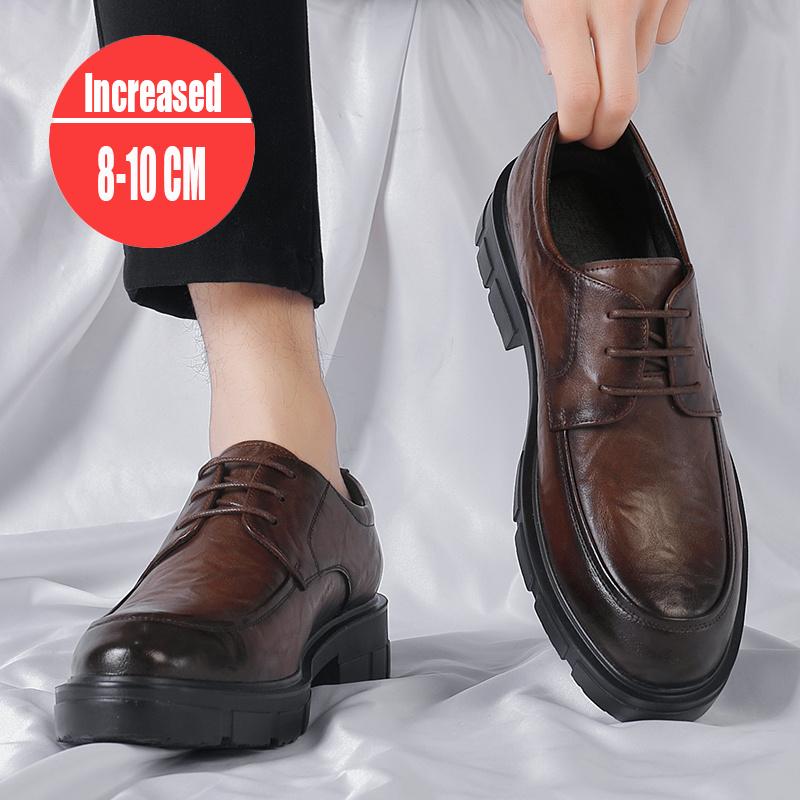 Men Dress Elevator Shoes Platform Breathable Lift Genuine Leather Heightening Shoes 5/8/10CM Taller Male Business groom's shoes