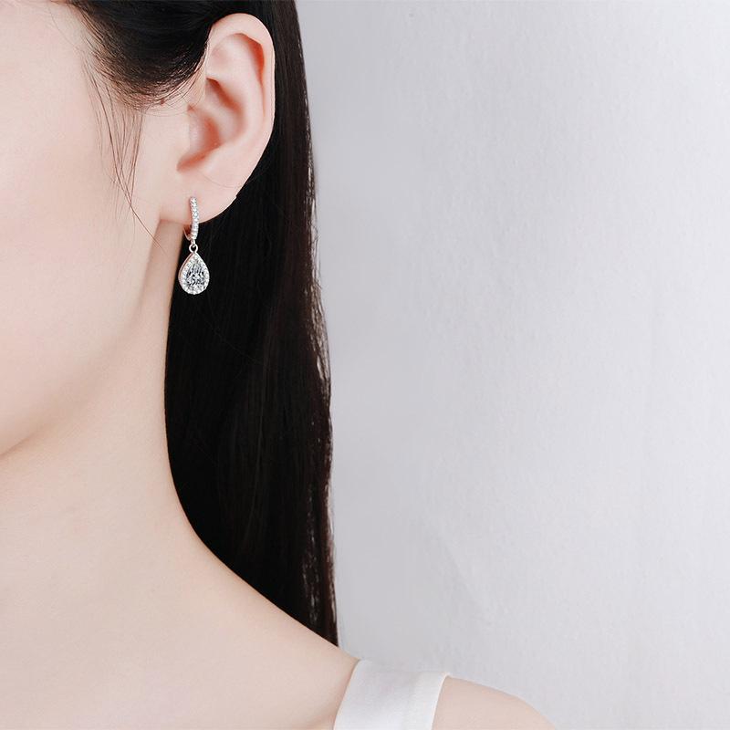 925 Sterling Silver Women's Teardrop Moissanite Ear Cuffs with PT950 Gold Plating