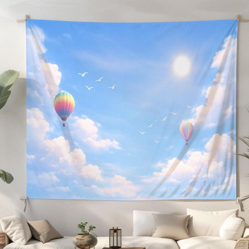 Hot air balloon sky cloud view tapestry 75x100 чёрный