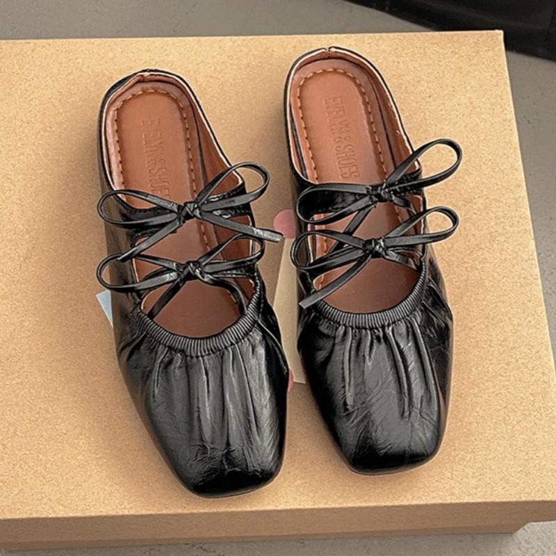 

Летний Новый Стиль Слипоны Балетки Бант Плоская Обувь Мэри Джейн 2025 Высокое Качество Мягкие Удобные Женские Тапочки 35 чёрный