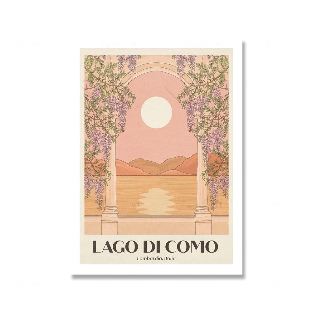 Plakat z krajobrazem miasta nordyckiego, wydruk artystyczny na płótnie, obraz Marrakesz Paryż Barcelona, obraz ścienny Lago Di Como do wystroju domu