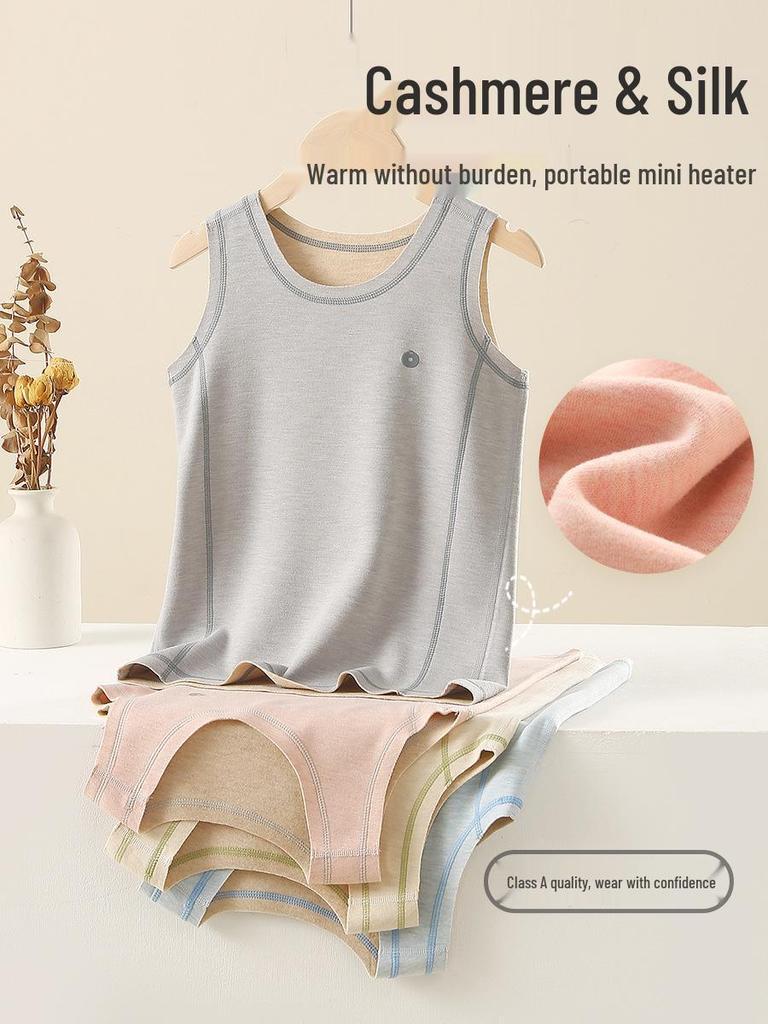 Kids' Silk Cashmere Warm Vest - A-Class Sleeveless Base Layer for Boys and Girls, Ideal for Autumn and Winter