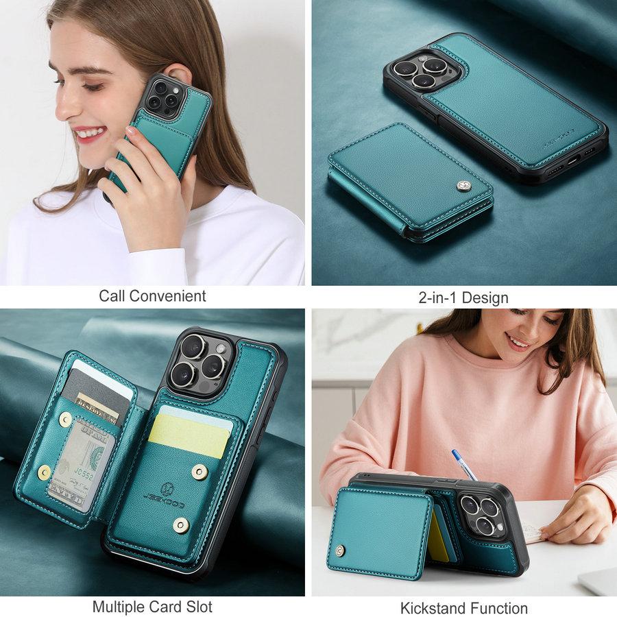 JEEHOOD 2-in-1 Magnetic Kickstand Wallet Case for 16 Detachable Card Holder Shockproof Waterproof Artificial Leather